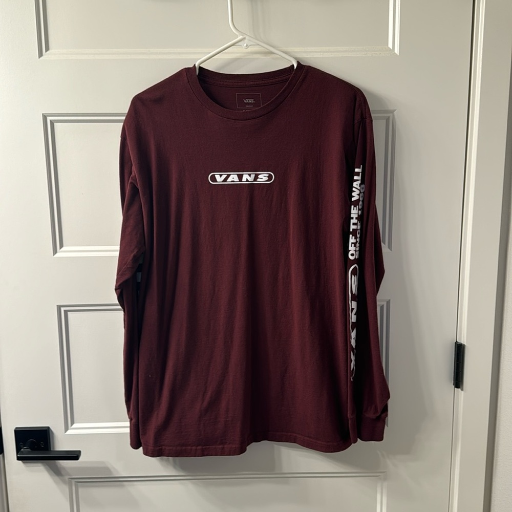 Mens Vans Long Sleeve T-Shirt, Size Medium, Burgundy